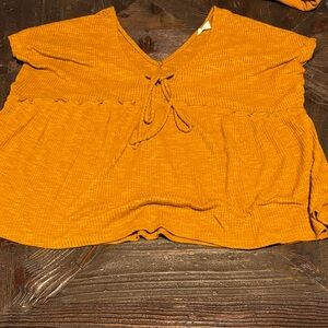 Altar'd State Golden Blouse with Tie-Front